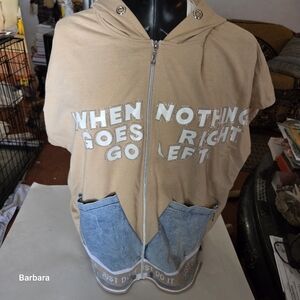 Signet Short Sleeve Cotton Front Zipper Hoodie, Size 50 (18)